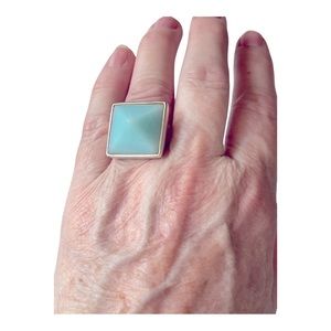 Designer Statement Ring! Heavy Sterling with Pyramid Chalcedony 20mm square!